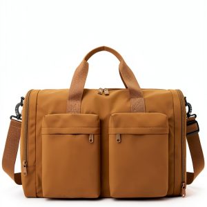 Women's Gym Sports Tote Duffle Bag,Wet Pocket & Shoe Compartment, Overnight Weekender Travel Carry-On,Ideal for Swimming, Dance, Ballet,Brown-0