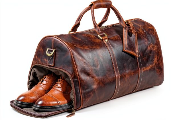 Mens Leather Duffel Bags Sport Vintage Leather Travel Gym Bag Weekender Overnight Classic Gift Gym Overnight Carry On Bag (Dark Brown, 24 Inch)-2