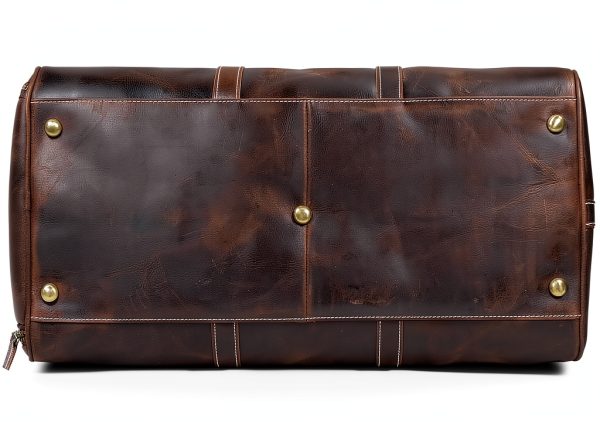 Mens Leather Duffel Bags Sport Vintage Leather Travel Gym Bag Weekender Overnight Classic Gift Gym Overnight Carry On Bag (Dark Brown, 24 Inch)-5
