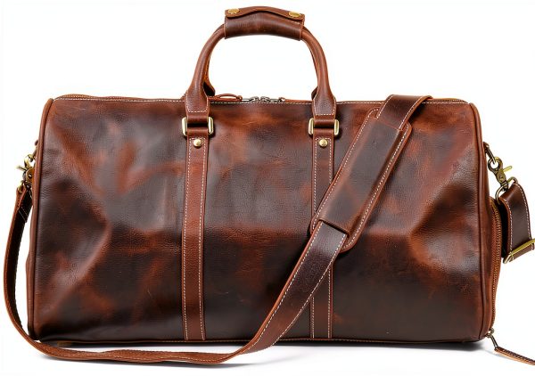 Mens Leather Duffel Bags Sport Vintage Leather Travel Gym Bag Weekender Overnight Classic Gift Gym Overnight Carry On Bag (Dark Brown, 24 Inch)-1