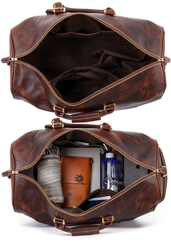 Mens Leather Duffel Bags Sport Vintage Leather Travel Gym Bag Weekender Overnight Classic Gift Gym Overnight Carry On Bag (Dark Brown, 24 Inch)-3
